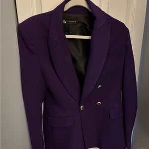 Zara Rich Purple Double Breasted Blazer with Gold Buttons
